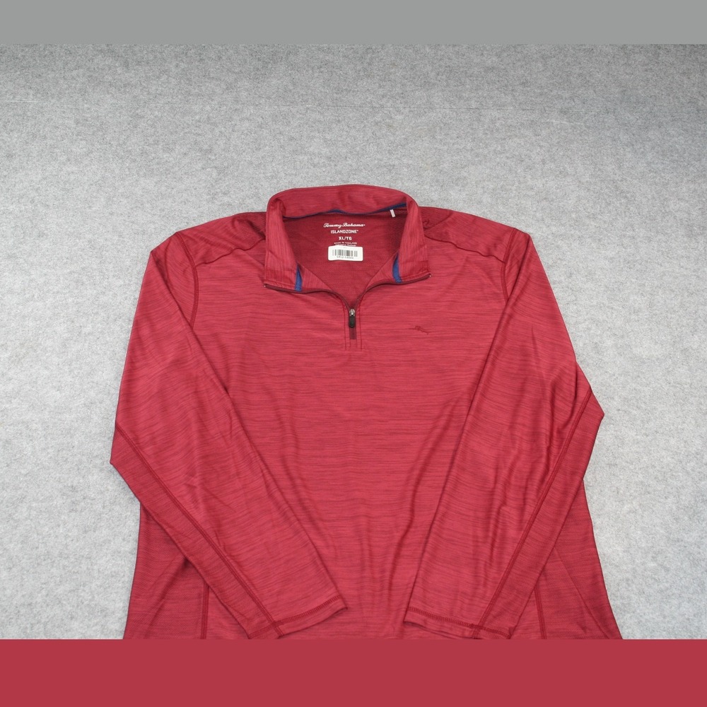 Tommy Bahama Mens Pullover XL Red IslandZone 1/4 Zip Performance Heathered